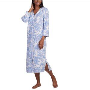 Miss Elaine Women's Quilted Floral 3/4-Sleeve Robe - Blue Floral Large